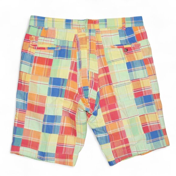 Loudmouth Golf Madras Men's Size 38 Patchwork Shorts *Altered* GUC Lightweight - Picture 3 of 7